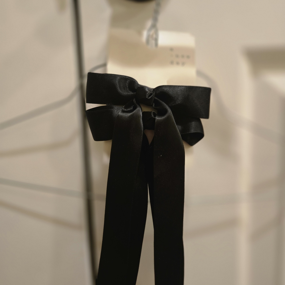 Black Satin Bow Hair Ribbon - Women Accessories